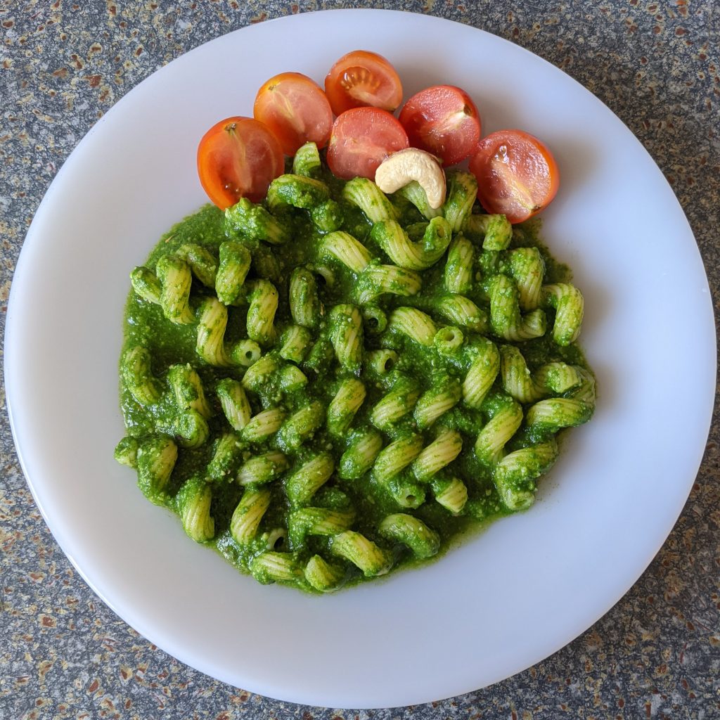 easy-vegan-spinach-and-cashew-nut-pesto-pasta-vegetarian-recipe-quick-meals
