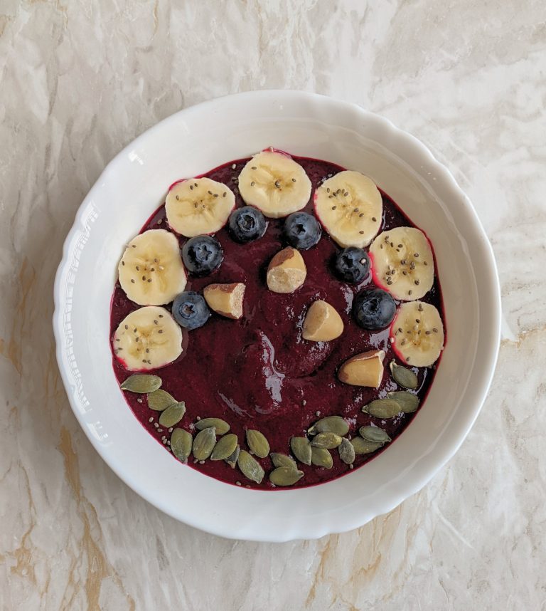 Beetroot Banana Blueberry Amla Powder Smoothie with Brazil Nuts Chia Seeds Pumpkin Seeds