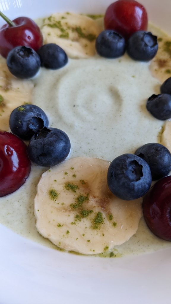 moringa-lemon-yoghurt-bowl-with-banana-blueberries-and-cherries-refreshing-summer-breakfast-healthy-protein-packed-desserts
