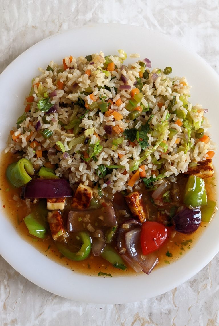 Chinese Vegetable Fried Rice and Paneer (or Tofu) Manchurian Gravy – Vegetarian Recipes – Plant-based Recipes