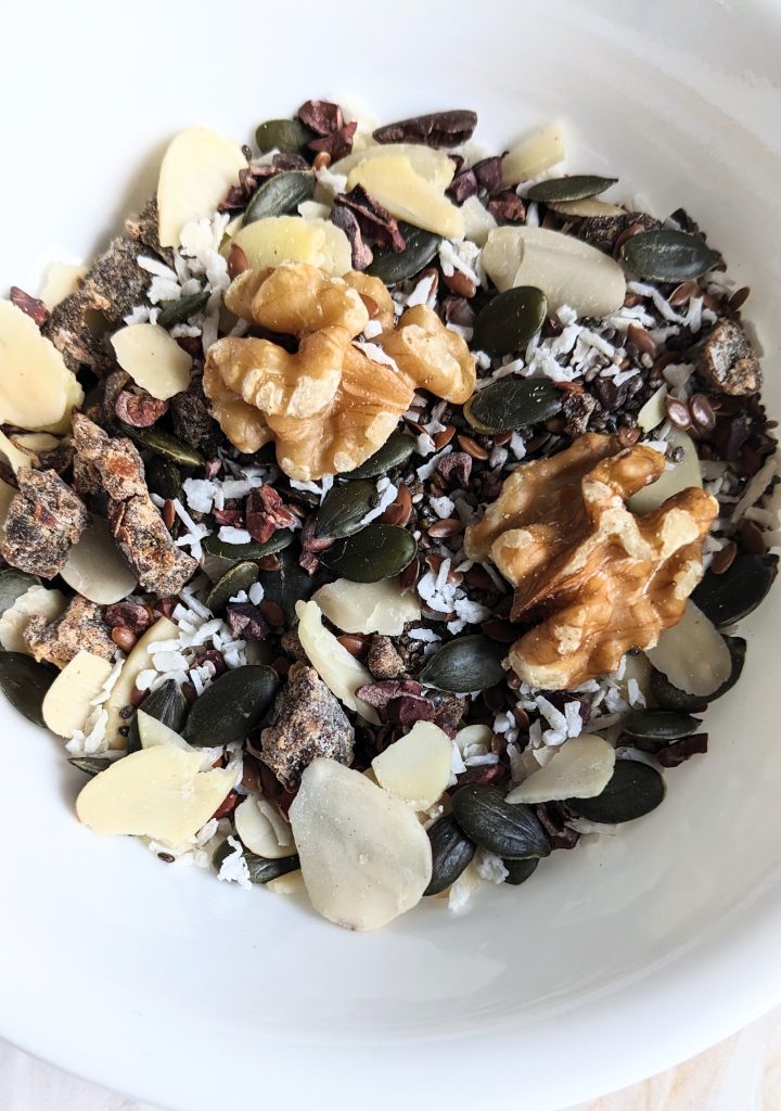 breakfast-topper-chia-seeds-flaxseed-pumpkin-seeds-cacao-nibs-dessicated-coconut-walnuts-dates-almond-flakes-seeds-mix-porridge-toppings-oatmeal-toppings-160g-mixed-seeds-buy-online-uk
