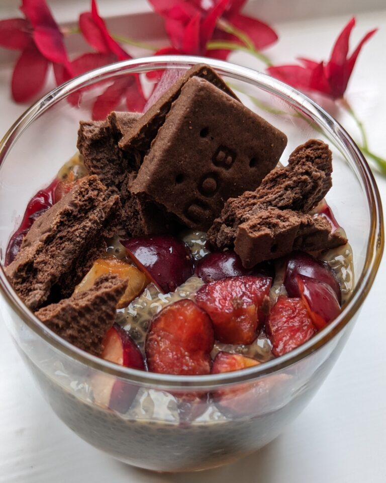 Cherry Chai Chia Pudding with Bourbon biscuits