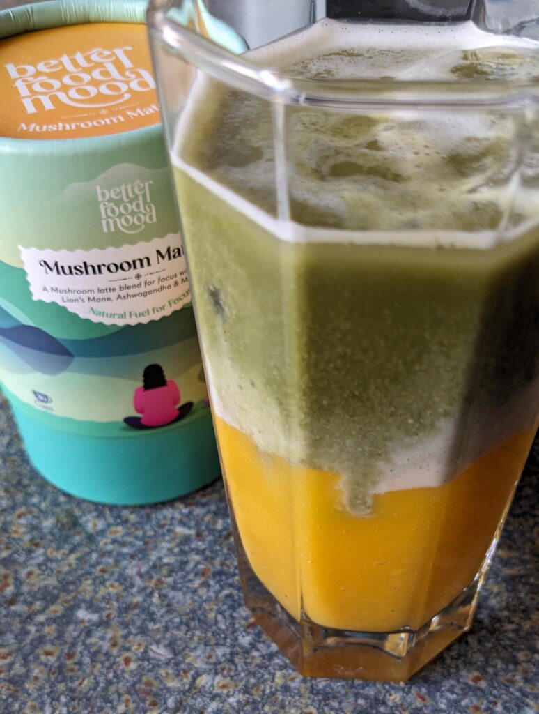 mushroom matcha with mango